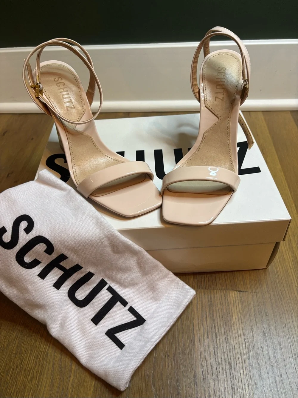 SCHUTZ Blush Patent Leather Ankle-Strap Sandals